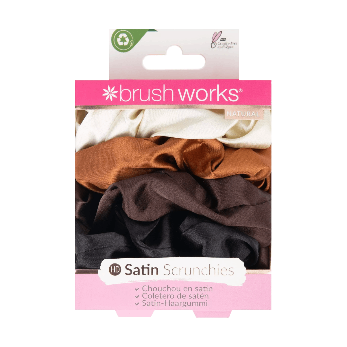 Brushworks Nude Satin Scrunchies (Pack of 4)