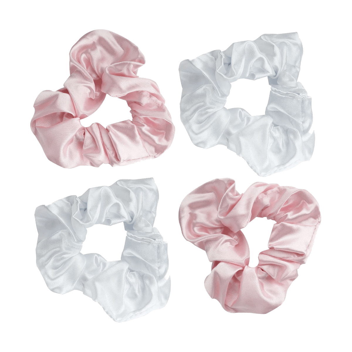 Brushworks Pink & White Satin Scrunchies (Pack of 4)