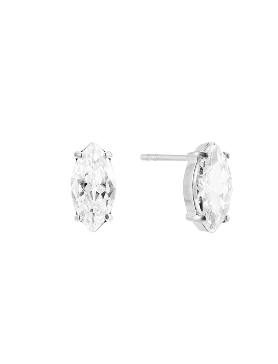 By Jolima Teardrop Stud Crystal Steel