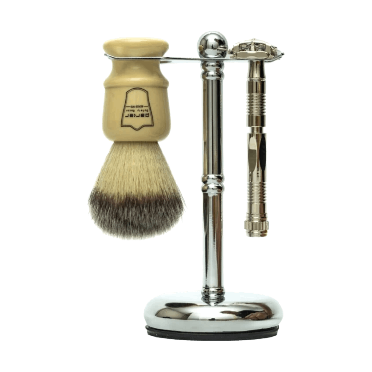 Parker Shaving 3 Piece Ivory Brush 90R Chrome Stand